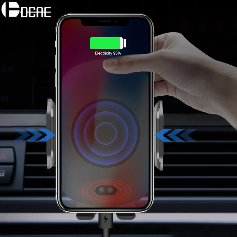 

DCAE Auto Clamping 10W Qi Wireless Car Charger for iPhone XS MAX XR X 8 Samsung S8 S9 S10 Note 9 Fast Charging Car Phone Holder