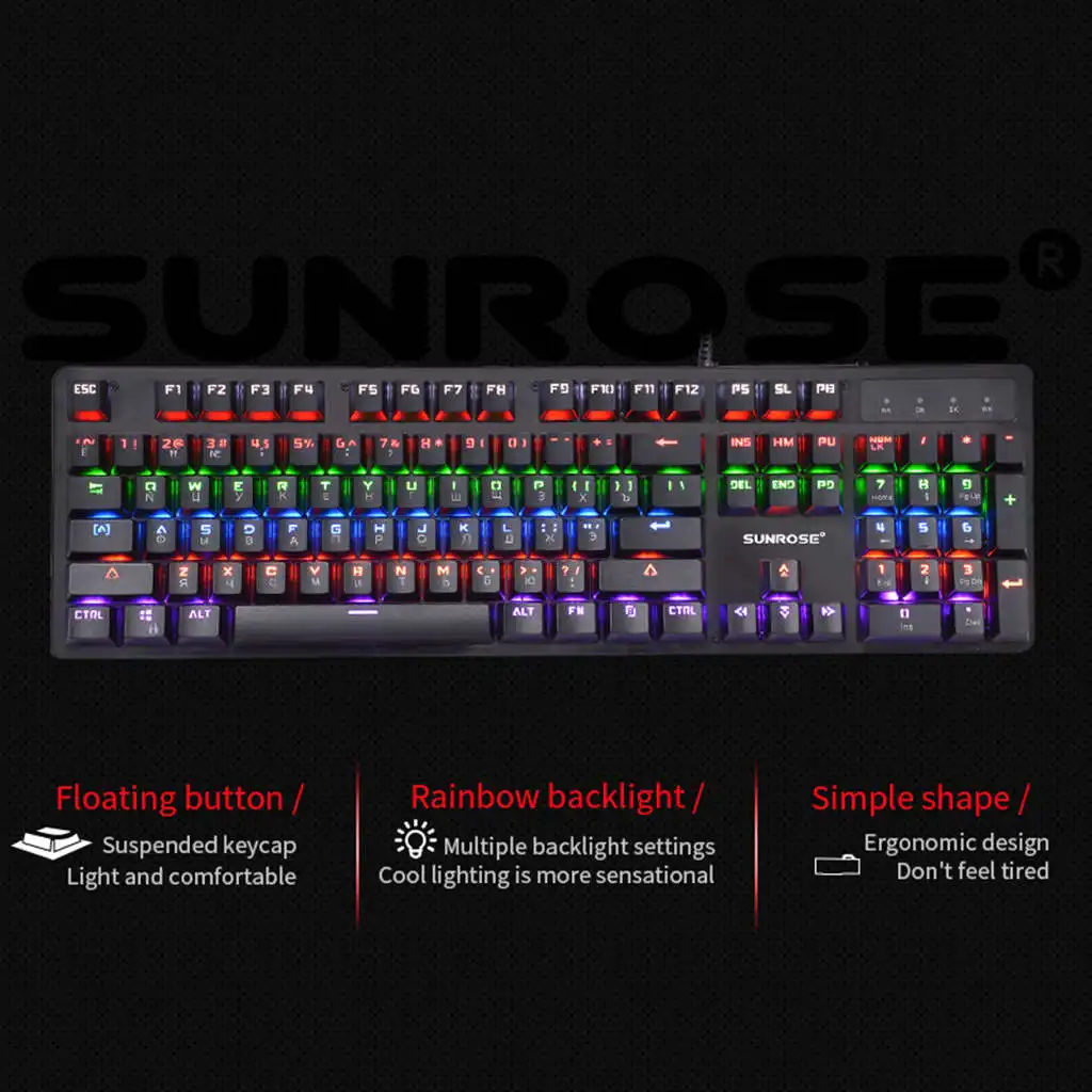 Sunrose Gk20 Usb Проводная клавиатура с русским языком, подсветка, защита от брызг, Игровая клавиатура 104 клавиш для ноутбука, настольного ПК, игр, Бо