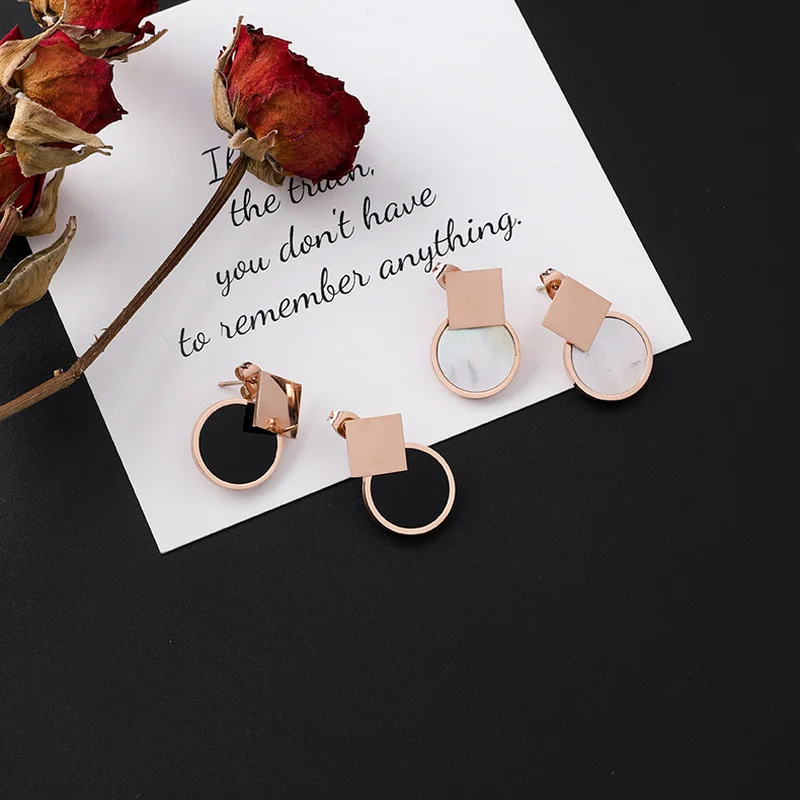 

Japan Korea Fashion Geometric Round Square Titanium Earrings Stainless Steel Small Simple Earrings for Women Jewelry Accessories