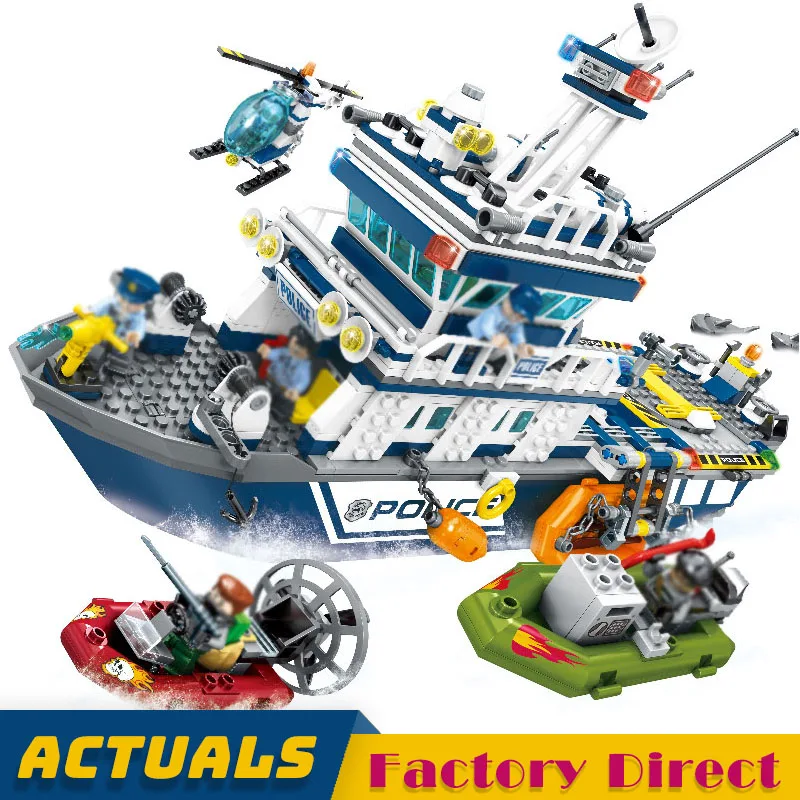 

Police Action Building Blocks City Patrol Pursuit Boat Compatible legoed Helicopter Model Brick Educational Toy Gift Children