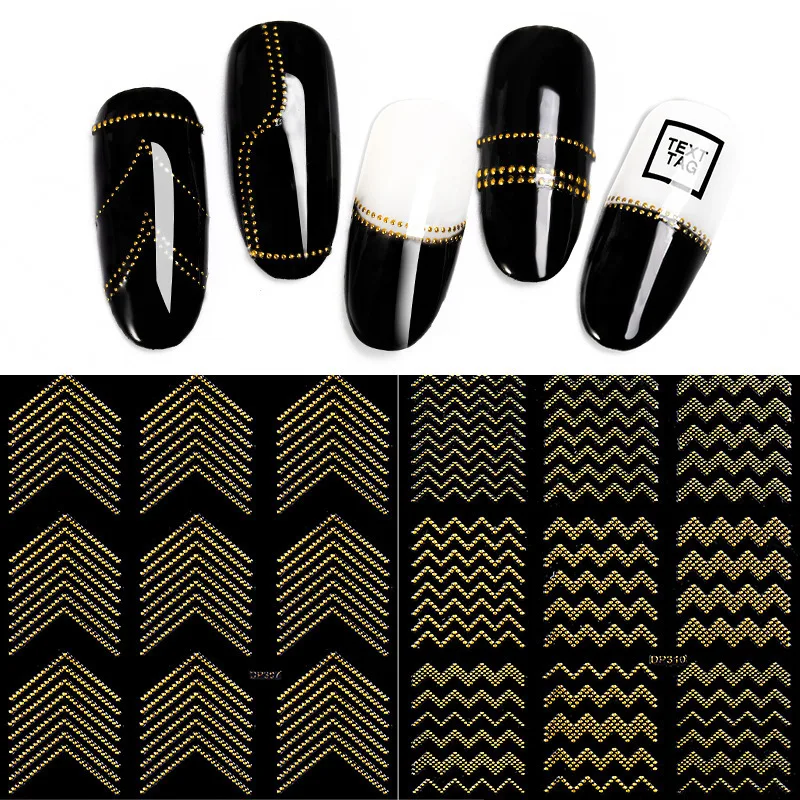 

Nail stickers DP series 313 314 golden curved line design 3D nail decal foil back glue decorations for nail wraps