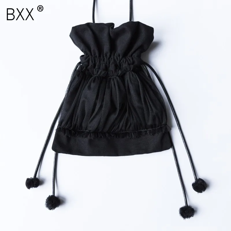 

[BXX] 2020 New Fashion Women's Single Shoulder Messenger Package Casual Drawstring Vintage Mesh Large Capacity Handbag DA323