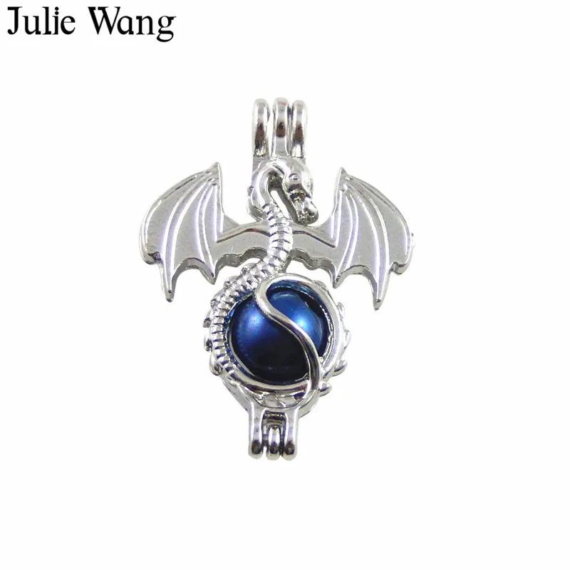 

Julie Wang 2pcs Pearl Beads Cage Essential Oil Diffuser Dragon Perfume Locket Necklace Pendants Jewelry Making Diffuion Box