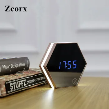 

ZEORX Multifunction Mirror Glass Alarm Clock Night Lights Snooze Light-emitting Thermometer Digital Wall Clock Brightness