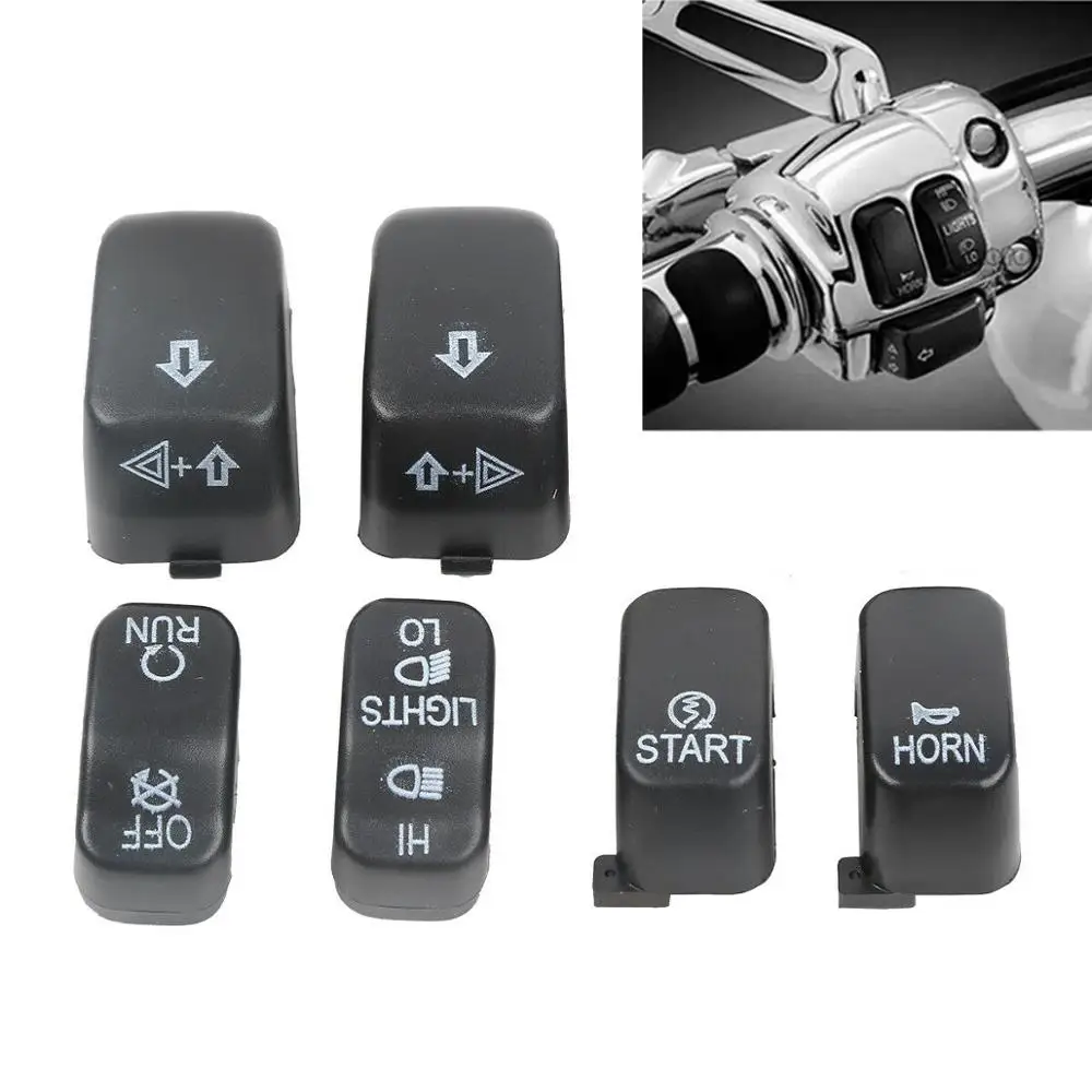 

6 pcs Black Chrome Hand Control Switch Button Covers Caps For Harley Dyna Softail Street Glide FLHR Electra Glide 96-13