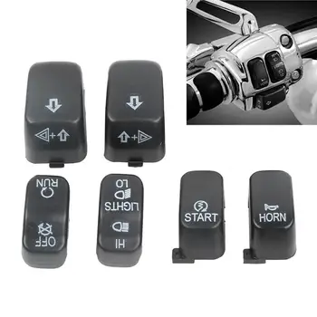 

6 pcs Black Chrome Hand Control Switch Button Covers Caps For Harley Dyna Softail Street Glide FLHR Electra Glide 96-13