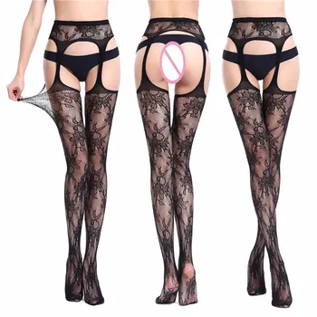

Sexy Women Stockings Lace Tights Plus Size Open Crotch Female Thigh High Fishnet Pantyhose Female Hosiery XS-XXL Collant SW125
