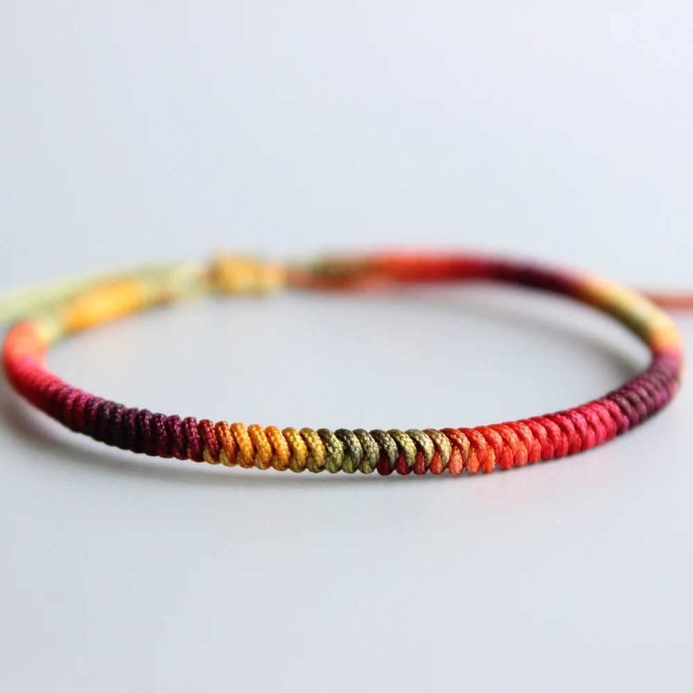 Плетеные Тибетские буддийские браслеты ручной работы узлы счастливая веревка Браслеты для Для женщин Для мужчин Буддизм плетенные украшения разноцветный браслет-мотивации