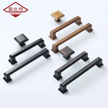 AOBT Modern Black Kitchen Cabinet Handles Closet Brass Wardrobe Handles Cabinet Door Drawer American Handles Knobs Hardware 6087