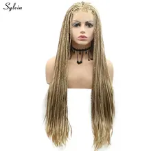 Sylvia афро Америка коробка плетеные парики из натуральных волос Средняя блондинка/Красный Розовый тон Цвет длинные волосы перетащите синтетический Синтетические волосы на кружеве парики