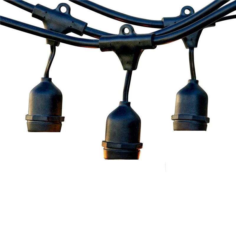 1*7M/10M/15M 2 Core Waterproof Black Cable With E27/E26 Hanging Sockets for S14 Led Bulbs Strings Garden Patio Backyard Strip