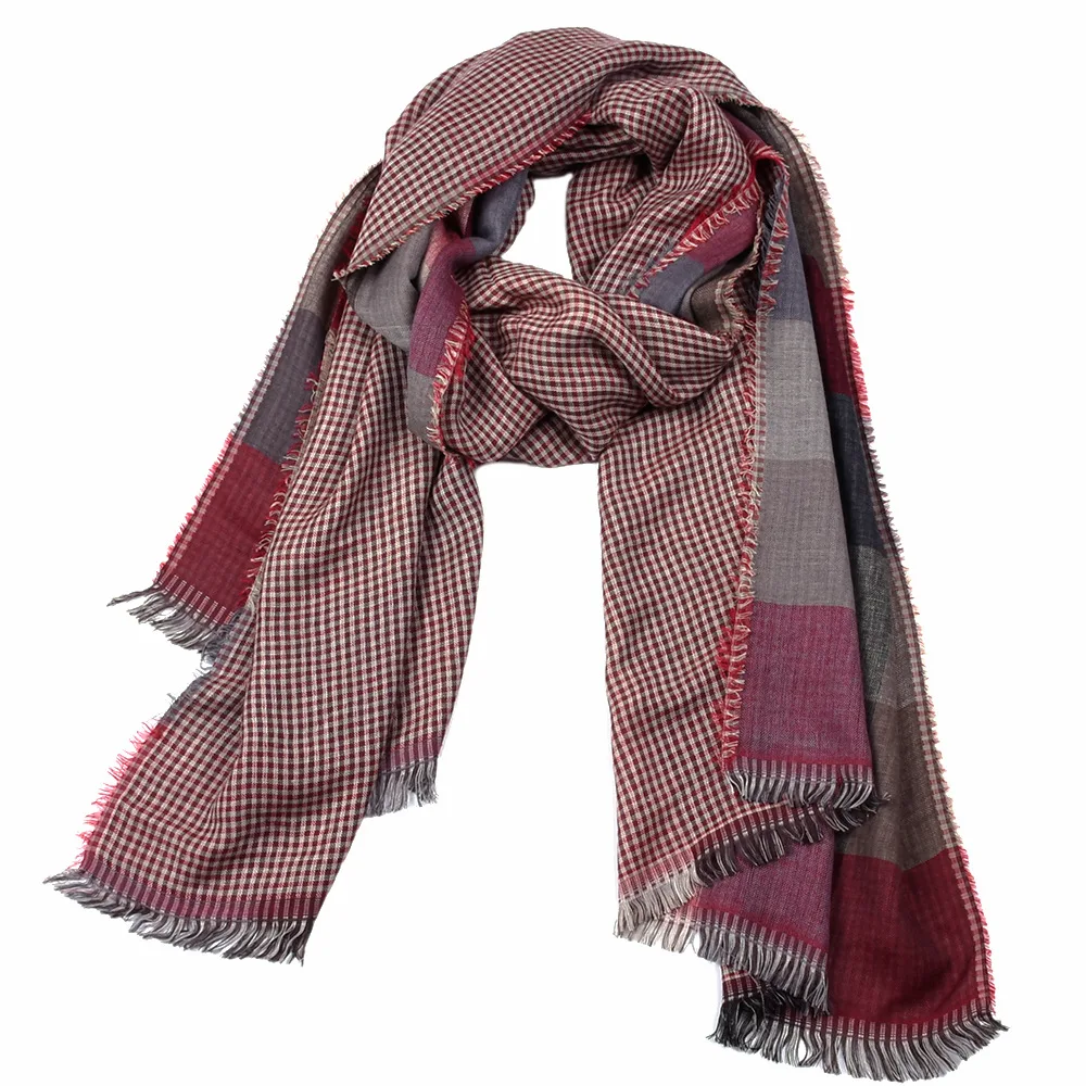 Мужской Клетчатый тканый шарф, мужской шарф из искусственной шерсти, зимний двусторонний Мужской шарф с бахромой> 175 см, 4 цвета