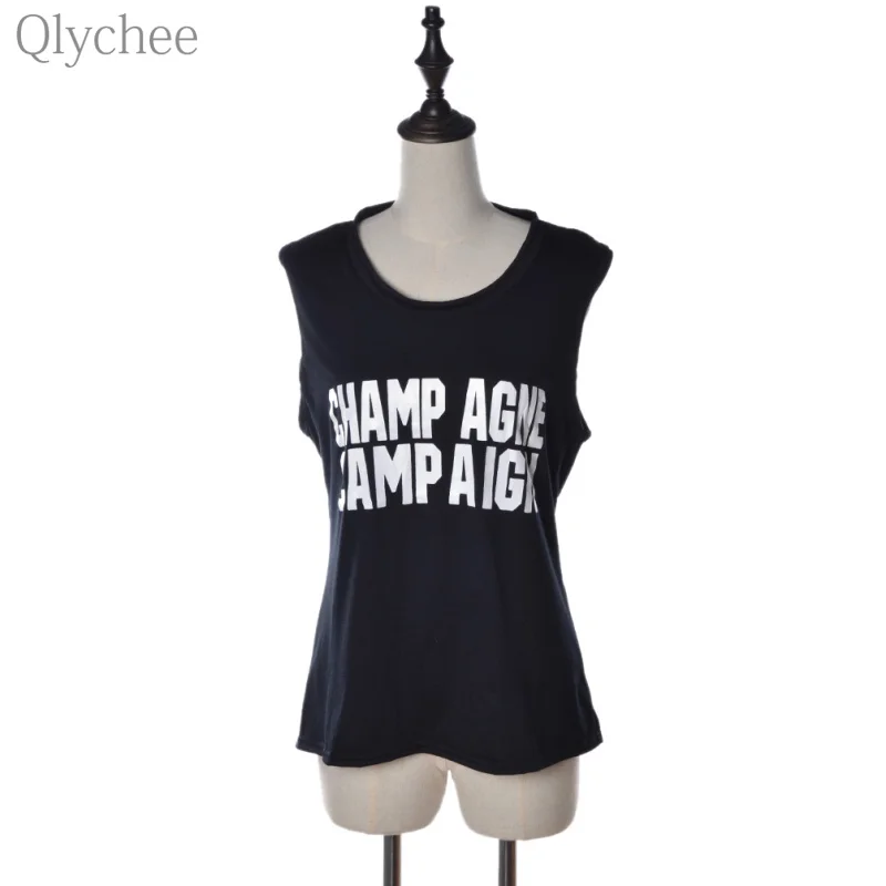 Qlychee Punk Rock Style Summer Women Tank Top CHAMPAGNE CAMPAIGN Letter Print Loose Sleeveless Lady Black Female Thin Vest | Женская