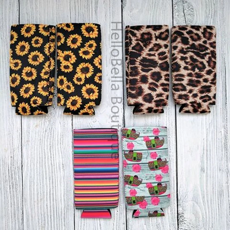 

50Pcs Monogrammed Blank Slim Can Case Cheetah Neoprene Can Cooler Cover Cactus And Bull skull Bottle Holder Gift Cover