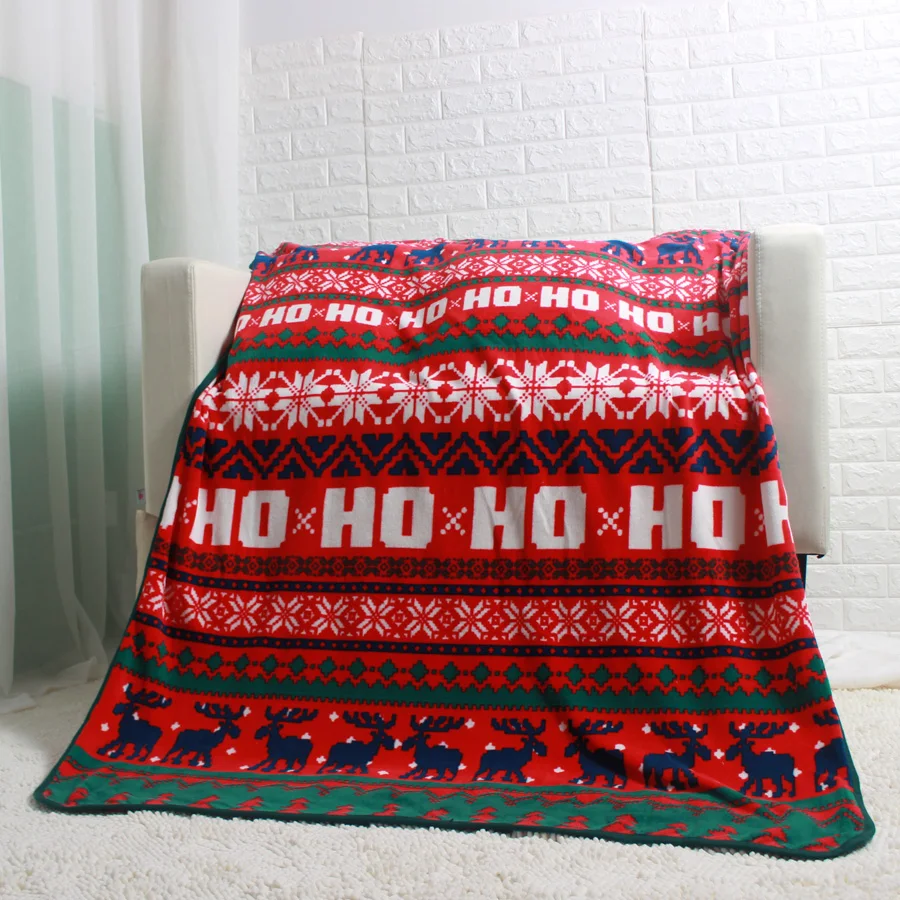 Коралловое флисовое красное рождественское покрывало HOHOHO SNOW JOYOUS DEER новогоднее