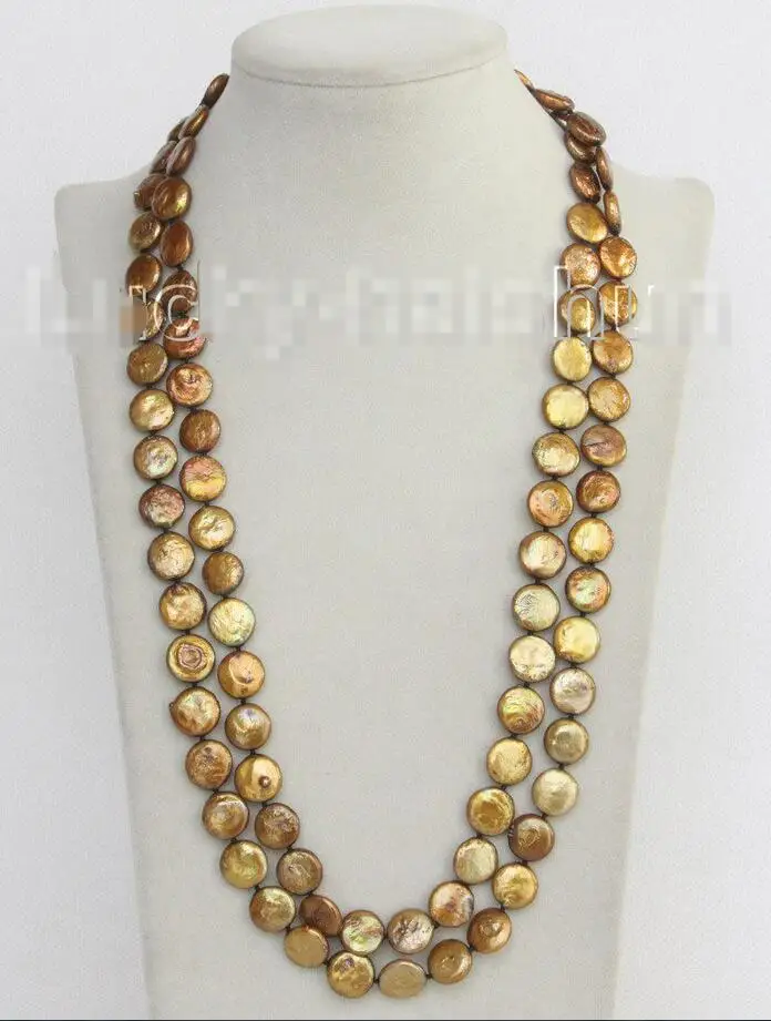 

Free shipping hot sale Women Bridal Wedding Jewelry >>length 48" 12mm coin fastener coffee freshwater pearls necklace