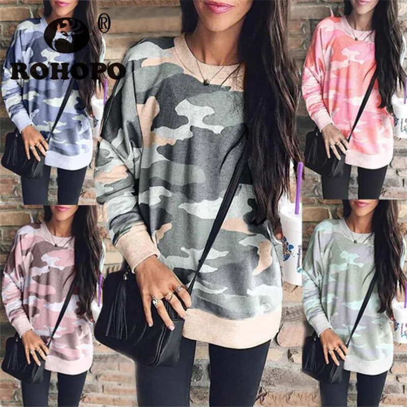 

Women Hoodies Autumn 2019 Printed Camouflage Long Sleeve Cotton Sweatshirt Spring Loose Pullover Outwear Female Chic Hoodies
