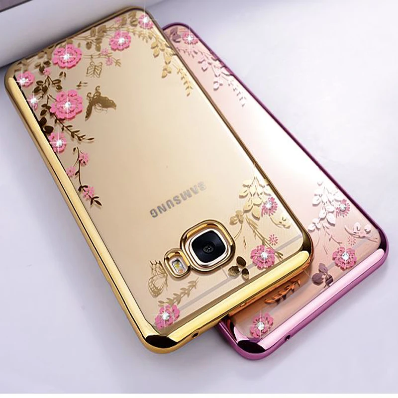 Case For Samsung Galaxy S7 EDGE S8 S9 S10 Plus s10e Note 10 8 9 Bling Diamond TPU Soft Flower jelly plating case | Мобильные