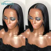 Vipbeauty 13x4 Lace Front Human Hair Wigs Brazilian Straight Remy Hair Short Bob Lace Front Wig PrePlucked Lace Wig 150% Density