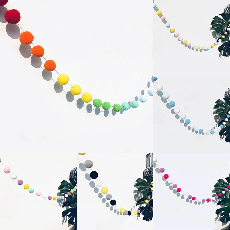 

1 Pack Round Plush Ball Wedding Festival Supplies Garland Macarons Birthday Party 2.5M Venonat Decorations For Home Kids Rooms