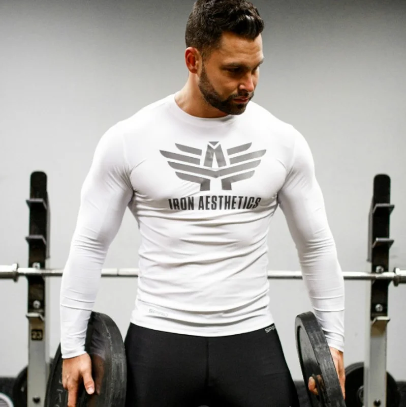 Мужские обтягивающие рубашки облегающая футболка с длинными рукавами спортивные тренажеры фитнес футболки Мужская спортивная одежда MMA брендовая одежда