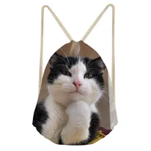 3D животное кошка забавная Печать Модные женские мешки с Кулиской фирменный дизайн легкий ремень дорожный мешок для хранения DaypackSumka