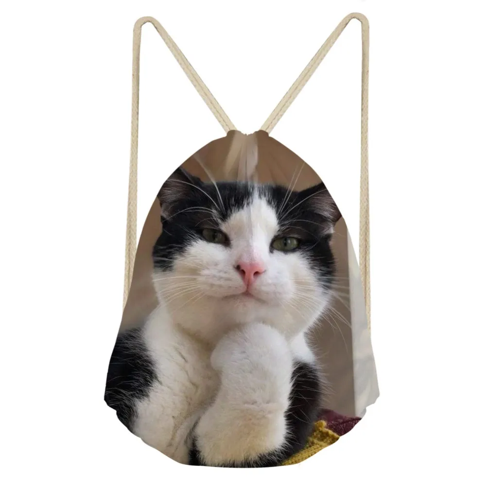 3D Animal Cat Funny Printing Fashion Women Drawstrings Bags Brand Design Light Strap Travel Storage Backpack