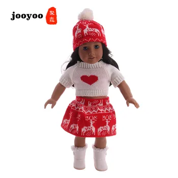 

43CM Heart Suit for 18 Inch Beatiful Girl American Doll Sweater+Skirt+Hat Suit New Hot Sale Kid Gift jooyoo