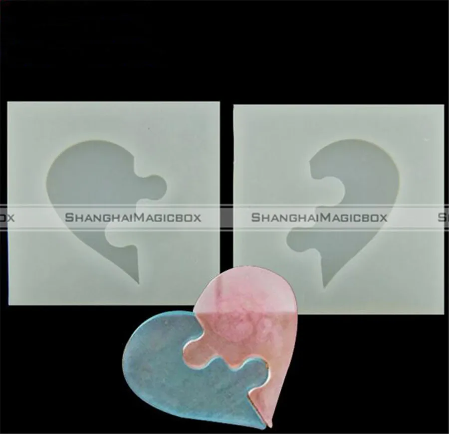 Set of 2 Heart DIY Jigsaw Puzzle Epoxy Resin Mold Making Craft Tool