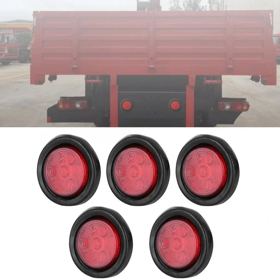 

5Pcs 2.5" Red Round Rear Tail Light LED Brake Lamp for Truck Trailer 4 LED LED Indicator Tail Light