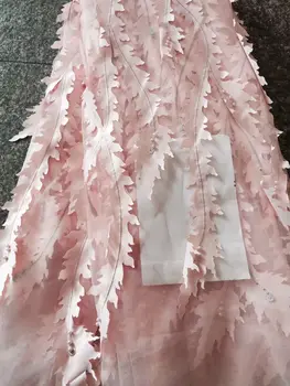 

African Lace Fabric 2019 High Quality Pink Lace Fabric French Nigerian Beads Lace Fabric 3d Flowers Embroidery Wedding Lace