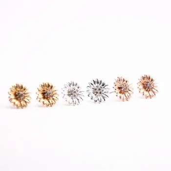 

Flowers element rhinestone stud earrings Multivalve flower gold color stud earrings