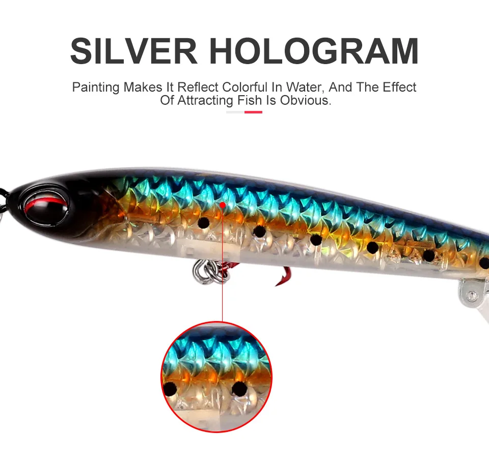 KINGDOM Hot High Quality Pencil & Minnow Fishing Lure Top water Hard Baits Good Action and Special reflective shiny fish skin  (7)