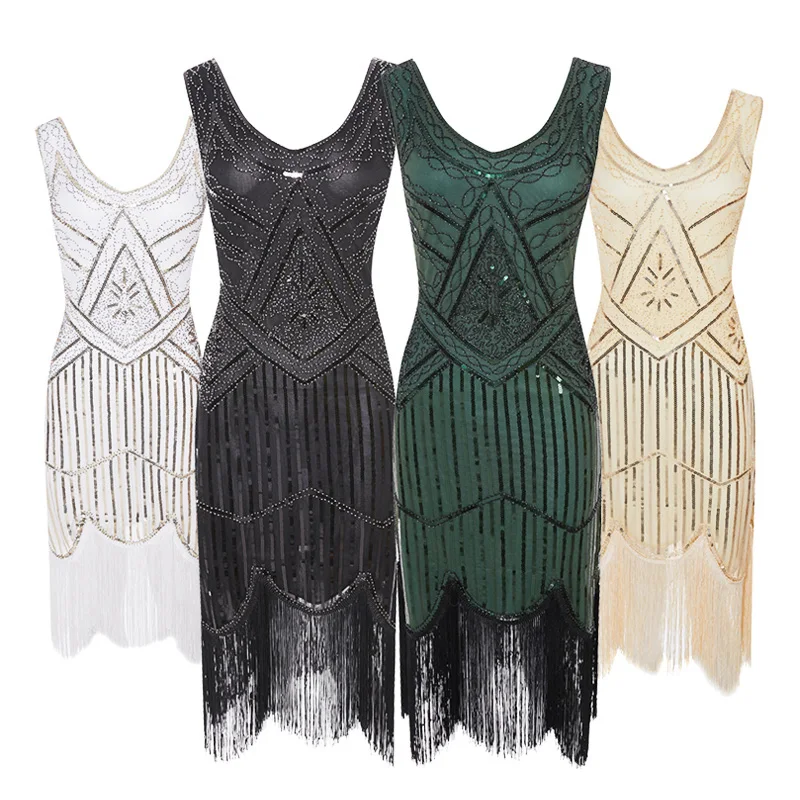 Женское вечернее платье Robe Femme S 1920 S Great Gatsby Flapper Sequin Fringe Midi платье Vestido летнее арт-деко Ретро новое платье