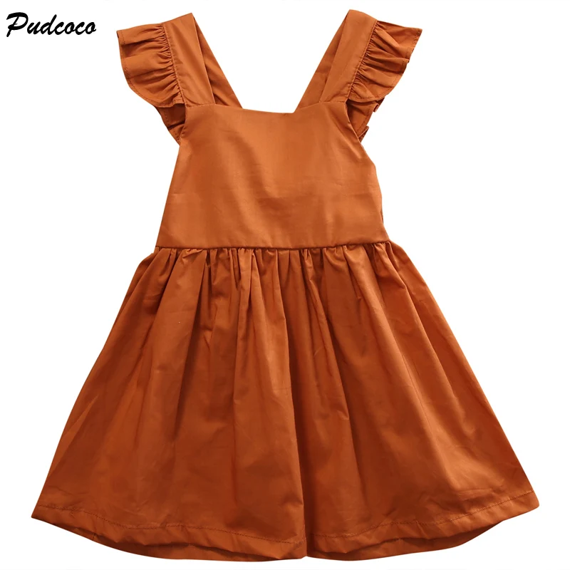 

2017 Baby Girls Infant Summer Bowknot Sleeveless Dress Cotton Ruffled Vest Dress Sundress 0-4T Kids Dress