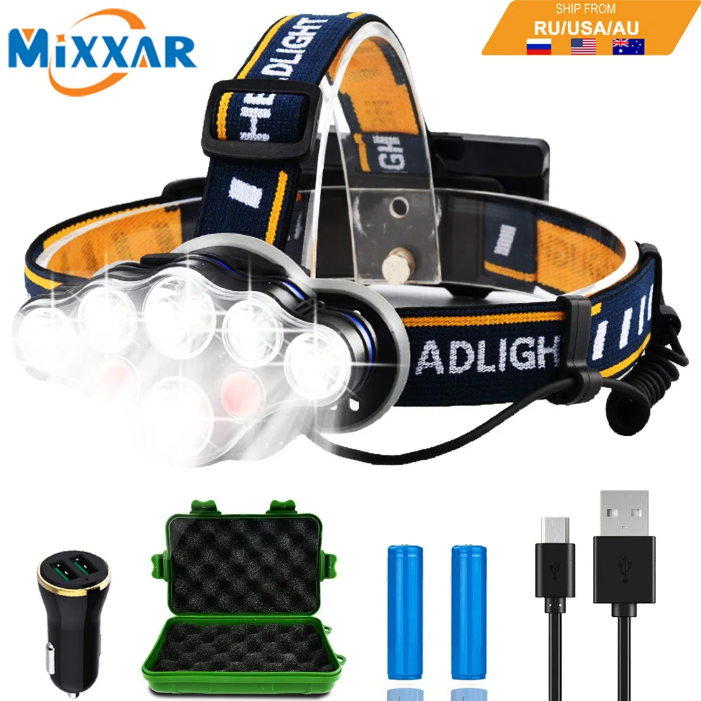 

EZK20 Dropshipping 18650 Rechargeable LED Headlamp T6 COB 8 Modes Lamps 50000 Lumens Adjustable Waterproof Camping Flashlight