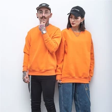 Men's spring winter round neck and cashmere hoodies Harajuku style Japanese solid color thick loose sports leisure sweatshirts