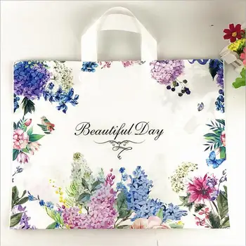 

50pcs Flower Plastic Gift Bags With Handles Plastic Packaging For Mini Jewelry Christmas Gift Pouches Shopping Bag