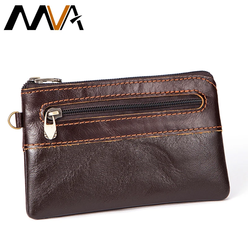 MVA Genuine Leather Wallet Men Coin Purse Zipper Short Wallets Male
