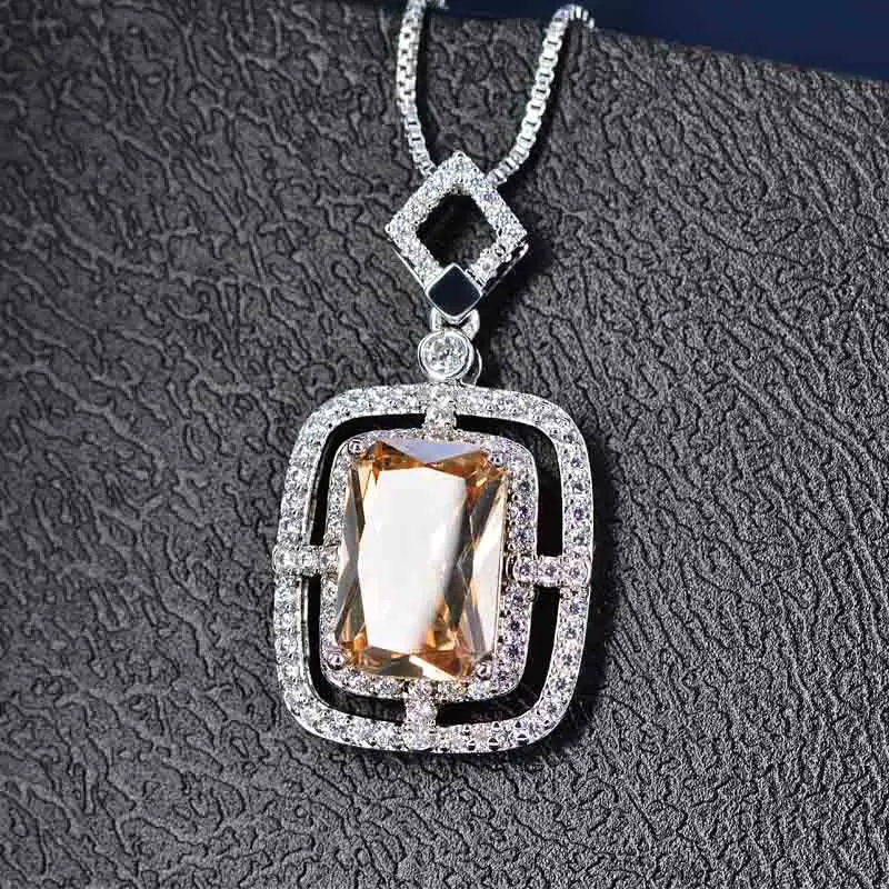 Orange Wong Rain, винтажное 925 пробы, серебро, изумруд, цитрин, камень по месяцу рождения, белое золото, подвеска, ожерелье, ювелирные изделия для женщин - Цвет камня: Orange