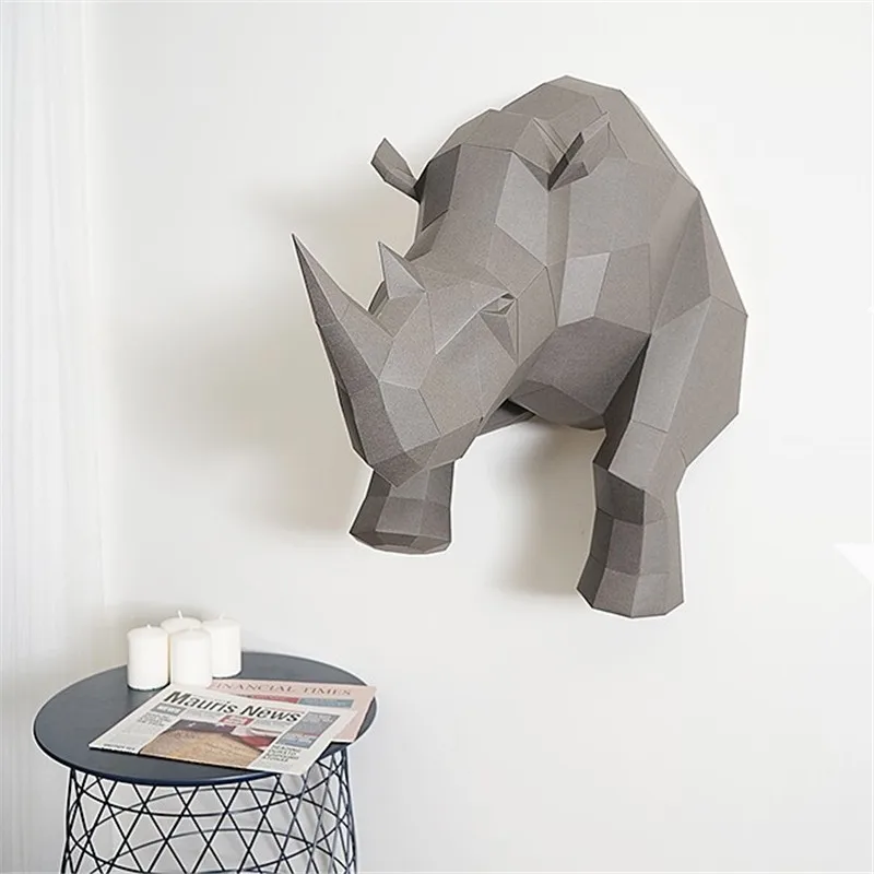 Скандинавские геометрические оригами носорог DIY статуэтка 3D животные на стену бумага искусство и ремесло украшения для гостиной мебель R735