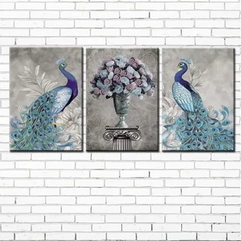 

no frame pastoral 3pcs peacock flower animal canvas printings oil painting printed on canvas modern wall art decoration picture