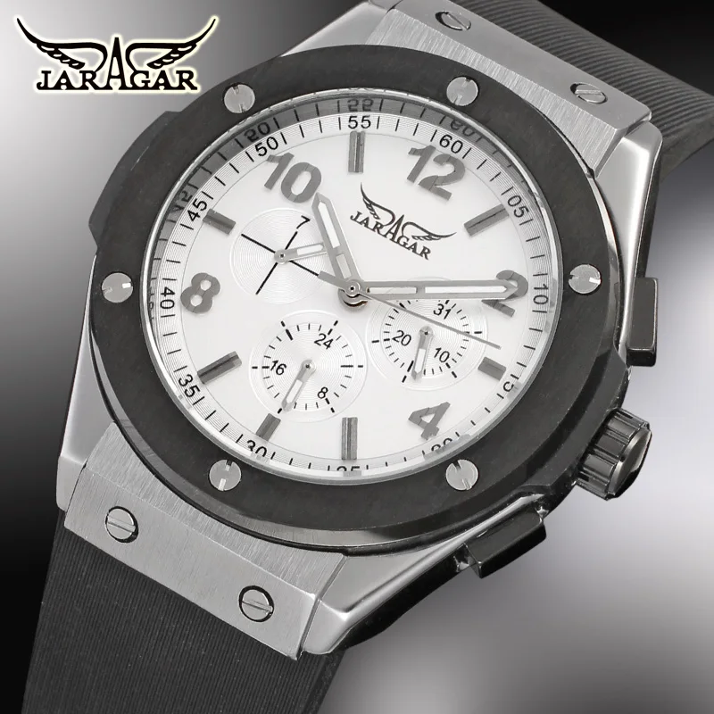 Мода JARAGAR Для мужчин Элитный бренд резинкой черные часы турбийон автоматические Механические часы Подарочная коробка Relogio Releges