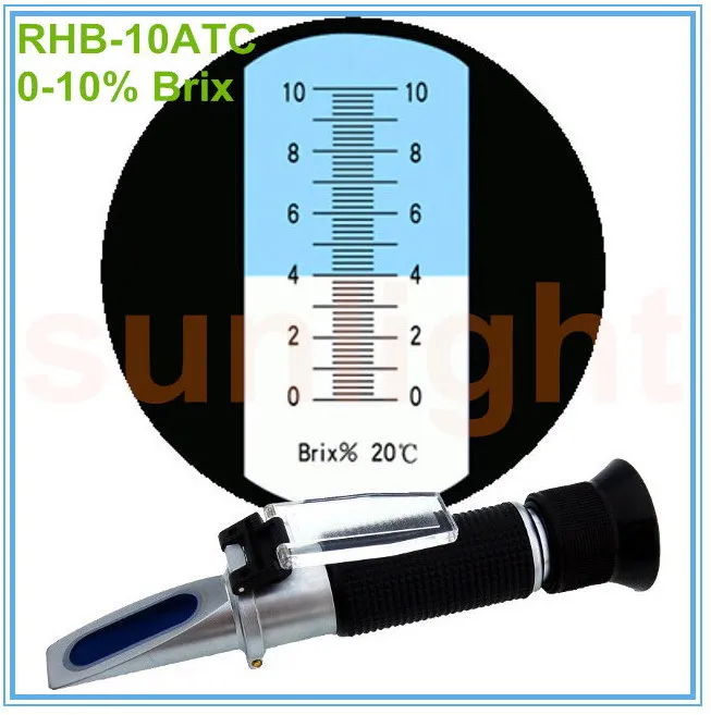 Wholesale 50pcs/lot RHB-10ATC 0-10% Brix Refractometer with Plastic Retail Box