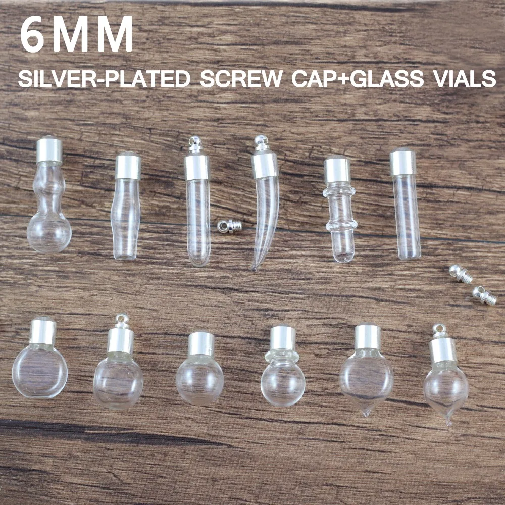 10PCS 6MM Mixed Design Glass Vials With Screw Cap Miniature Vials
