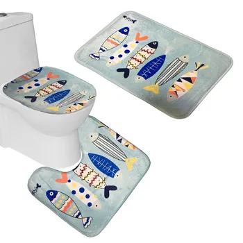 

Bath Mat 1 Set 3 piece fishes Toilet Rug Bathroom Contour Mat Toilet Cover carpet and 3 size rectangle fish mat 4 mode to choose