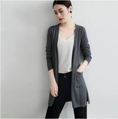 Dark gray BARESKIY2019 рано Весенняя Новинка свитер трикотажный жакет женский длинный участок тонкий срез вне сплошной цвет шерсти шаль - Цвет: Dark gray