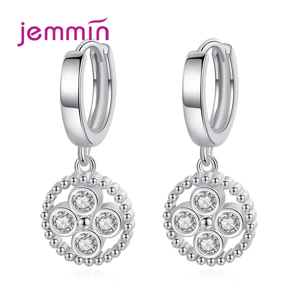 Exquisite Korean Style Geometric Round Cubic Zirconia Dangel Earrings Cartilage Piercing Earings Trendy Ear Rings Jewelry Gift