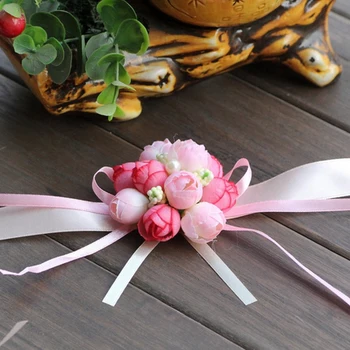 

Wrist Flower Rose Silk Ribbon Bride Corsage Hand Decorative Wristband Bracelet Bridesmaid Curtain Band Clip Bouquet