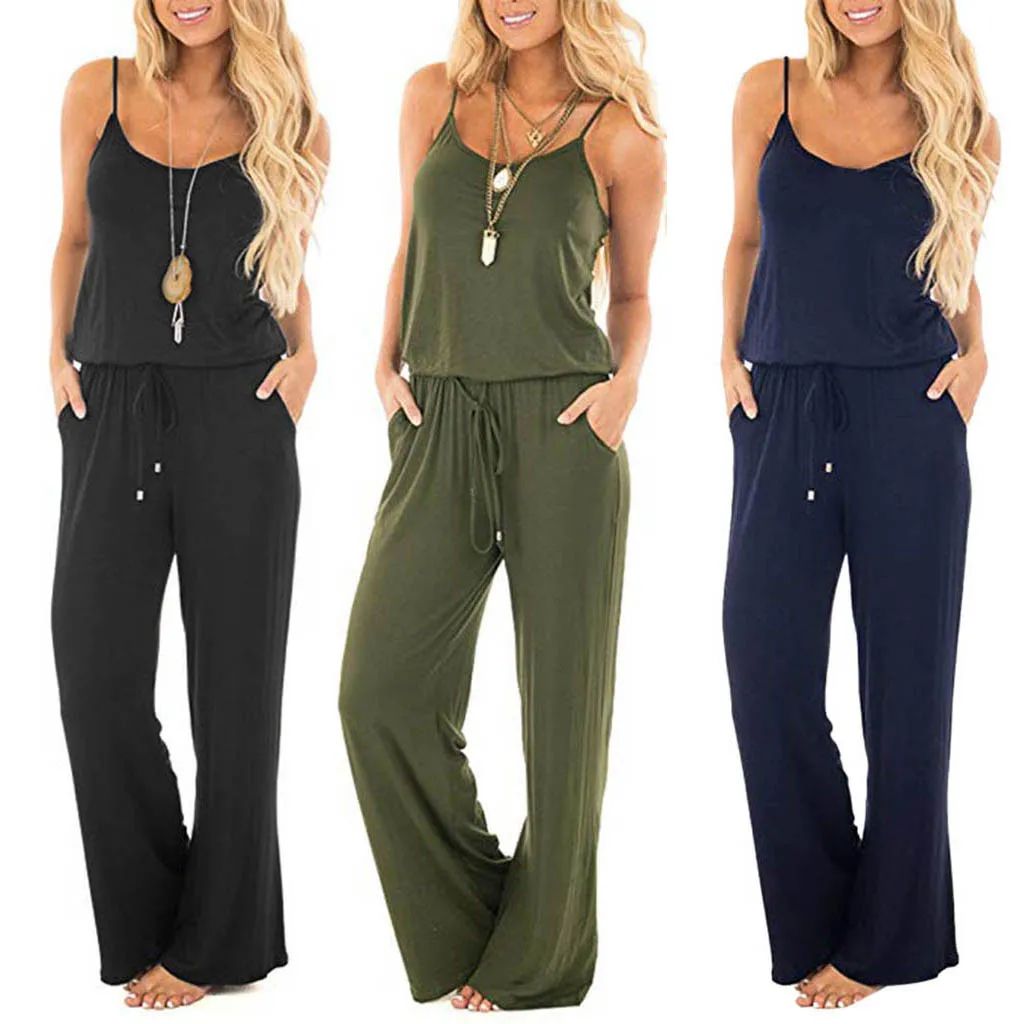 

Women Summer Sleeveless Jumpsuit Brief lazy Casual Loose Sexy Long Playsuit Solid Holiday beach Boho Rompers Mono Mujer#ss